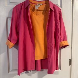 100% Silk Pink and Orange Shirt Set